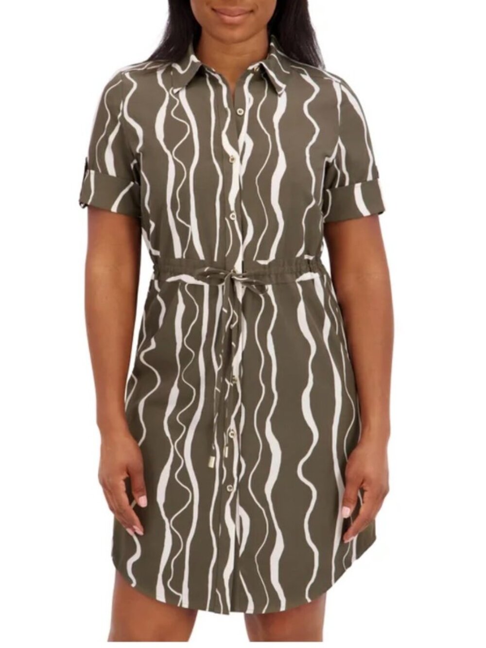 Women's Halston Green (Sage Wave) Button-Down Collared Dress